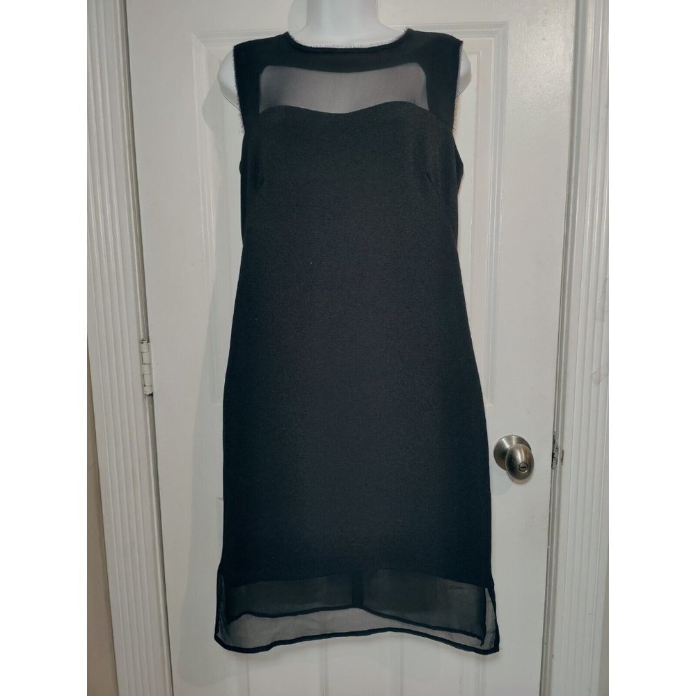 Jessica Simpson Black Shift Mesh Knee-Length Sleeveless Eyelash Trim LBD Dress 8